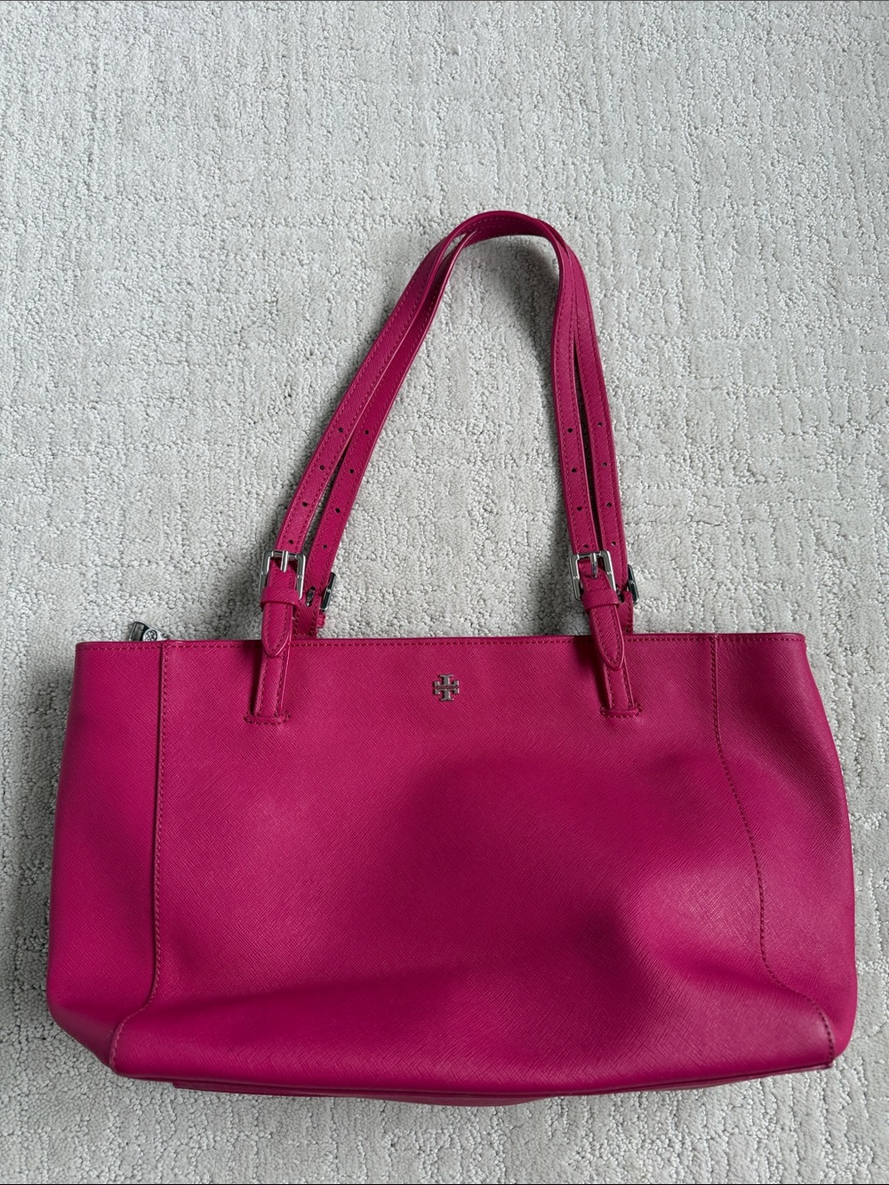 Tory Burch Fuchsia Leather Tote with Dual Straps
